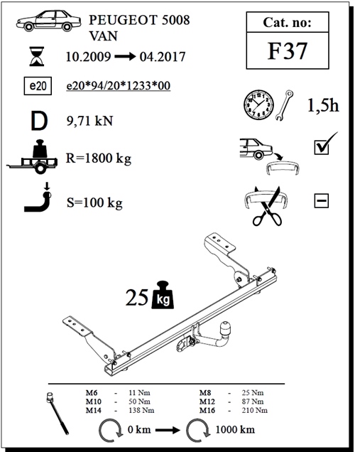 Peugeot 5008 Çeki Demiri , Kuğu Boynu - Sabit , 2009 - 2017