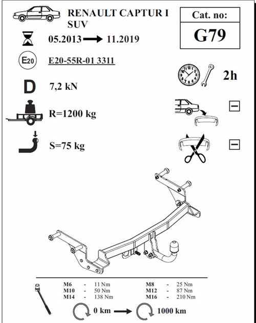 Renault Captur Çeki Demiri , Kuğu Boynu - Sabit , 2013 - 2019
