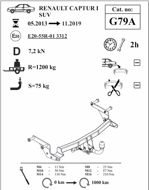 Renault Captur Çeki Demiri , Yatay Sökülebilir , 2013 - 2019