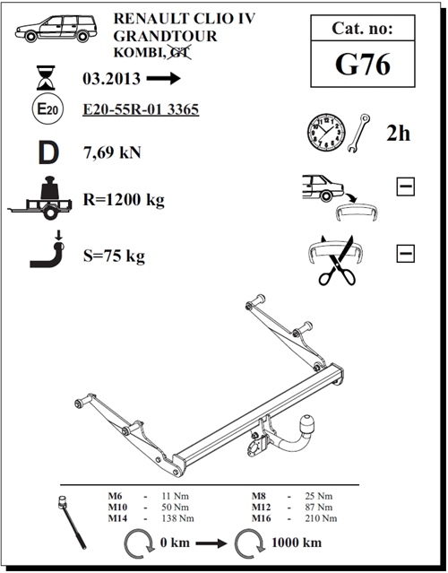 Renault Clio Grandtour Çeki Demiri , Kuğu Boynu - Sabit , 2013 - Bugüne