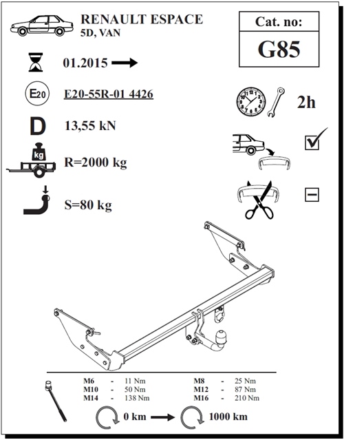 Renault Espace Çeki Demiri , Kuğu Boynu - Sabit , 2015 - Bugüne