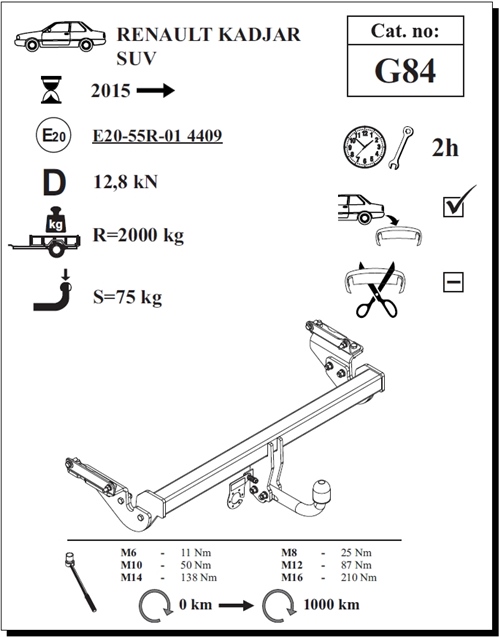 Renault Kadjar Çeki Demiri , Kuğu Boynu - Sabit , 2015 - Bugüne