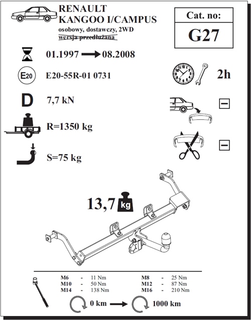 Renault Kangoo Çeki Demiri , Kuğu Boynu - Sabit , 1997 - 2008