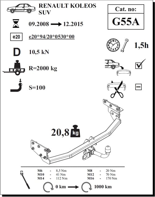 Renault Koleos Çeki Demiri , Yatay Sökülebilir , 2008 - 2015