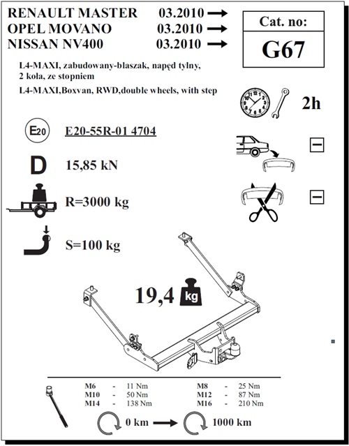 Renault Master Panelvan ( L4-Maxi ) Çeki Demiri , Flanşlı , 2010 - Bugüne