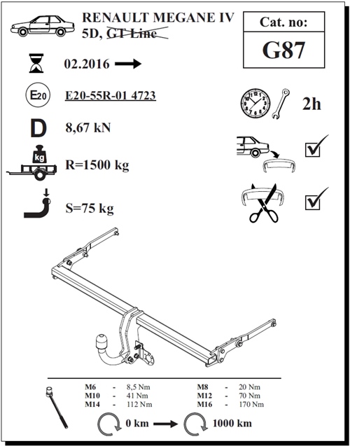 Renault Megane 5K Çeki Demiri , Kuğu Boynu - Sabit , 2016 - Bugüne