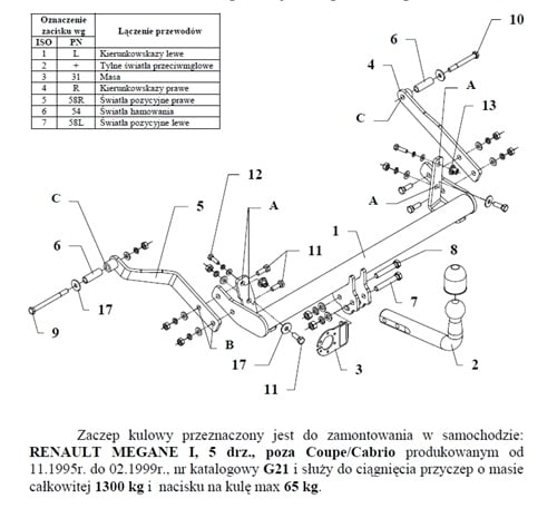 Renault Megane 5K Çeki Demiri , Kuğu Boynu - Sabit , 1995 - 1999