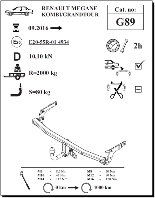Renault Megane Grandtour Çeki Demiri , Kuğu Boynu - Sabit , 2016 - Bugüne