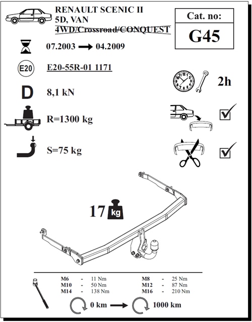Renault Scenic Çeki Demiri , Kuğu Boynu - Sabit , 2003 - 2009