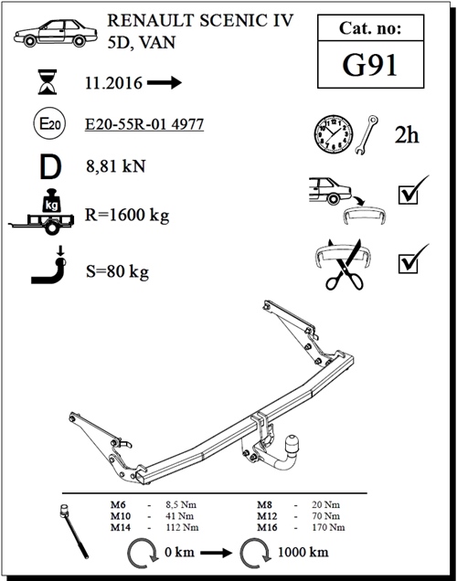 Renault Scenic Çeki Demiri , Kuğu Boynu - Sabit , 2016 -Bugüne