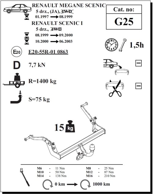 Renault Scenic Çeki Demiri , Kuğu Boynu - Sabit , 1997 - 2003