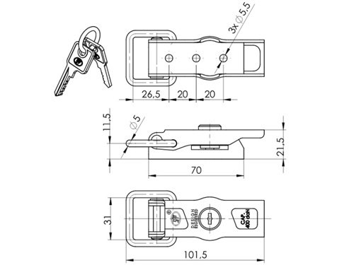 Römork Kasa Kilidi - 101 mm x 31 mm - Anahtarlı Kilitli