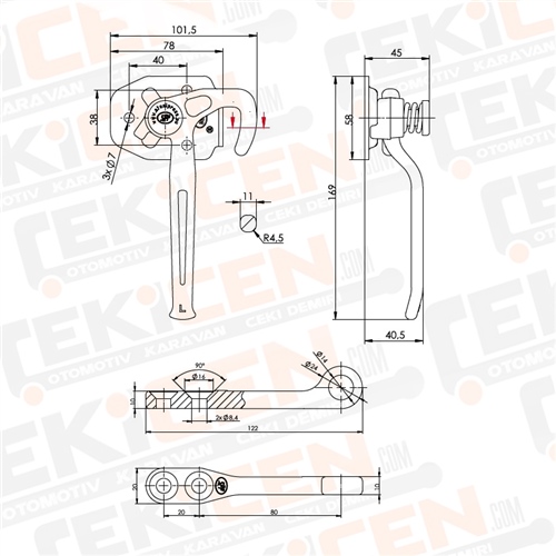 Römork Kasa Kilidi - 169 mm x 101 mm - Klasik Kollu