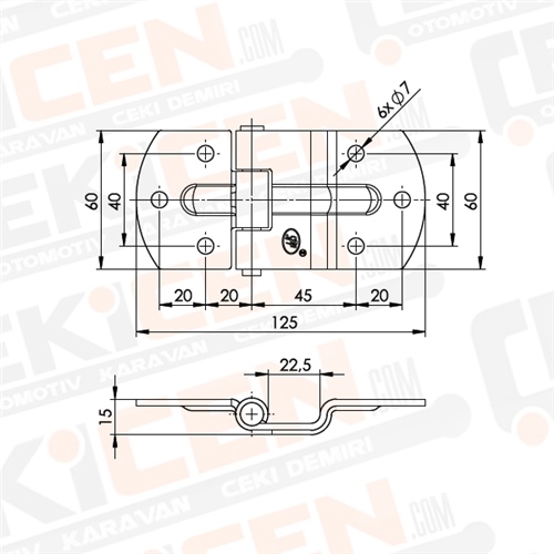 Römork Kasa Menteşesi - 125 mm x 60 mm