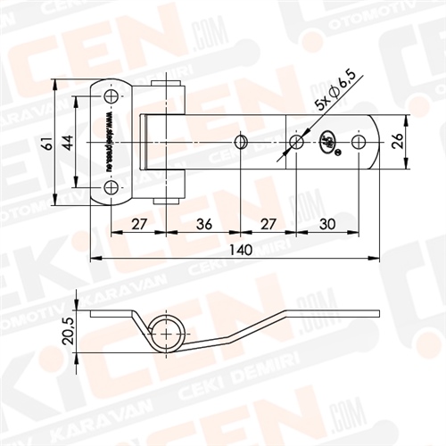 Römork Kasa Menteşesi - 140 mm x 61 mm