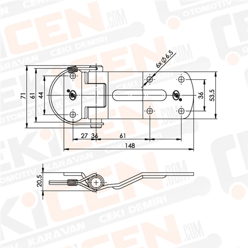 Römork Kasa Menteşesi - 148 mm x 71 mm - Sökülebilir