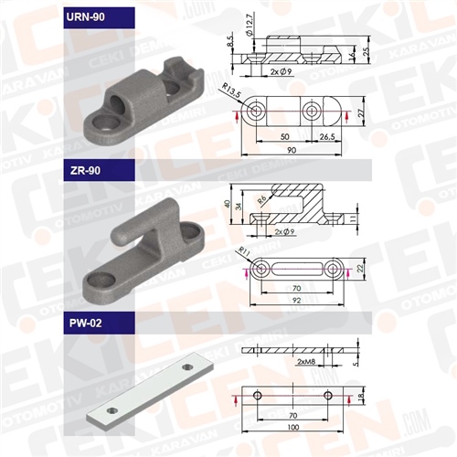 Römork Kasa Menteşesi - 92 mm x 27 mm - Sürgülü Sökülebilir