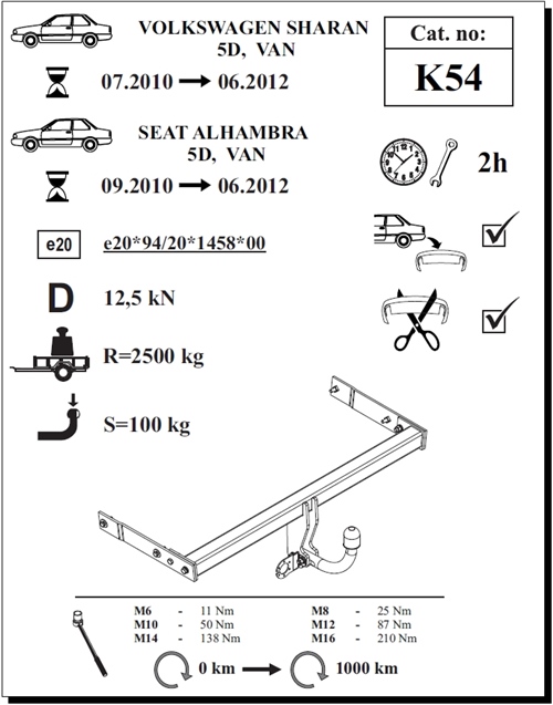 Seat Alhambra Çeki Demiri , Kuğu Boynu - Sabit , 2010 - 2012