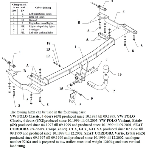 Seat Cordoba Vario Çeki Demiri , Kuğu Boynu - Sabit , 1997 - 2002