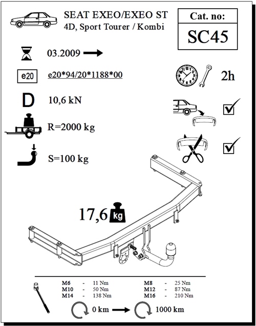 Seat Exeo Çeki Demiri , Kuğu Boynu - Sabit , 2009 - Bugüne