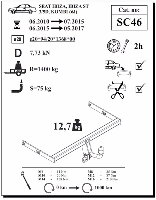 Seat Ibiza ST Çeki Demiri , Kuğu Boynu - Sabit , 2010 - 2017