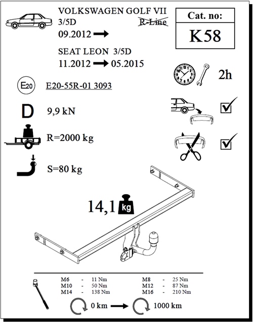 Seat Leon Çeki Demiri , Kuğu Boynu - Sabit , 2012 - 2015