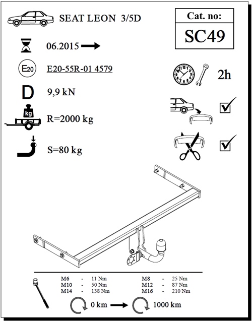 Seat Leon Çeki Demiri , Kuğu Boynu - Sabit , 2015 - Bugüne