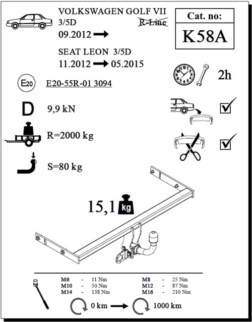 Seat Leon Çeki Demiri , Yatay Sökülebilir , 2012 - 2015