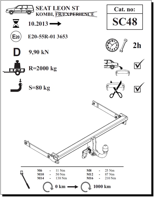Seat Leon ST Çeki Demiri , Kuğu Boynu - Sabit , 2013 - Bugüne