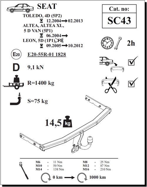 Seat Toledo Çeki Demiri , Kuğu Boynu - Sabit , 2004 - 2013