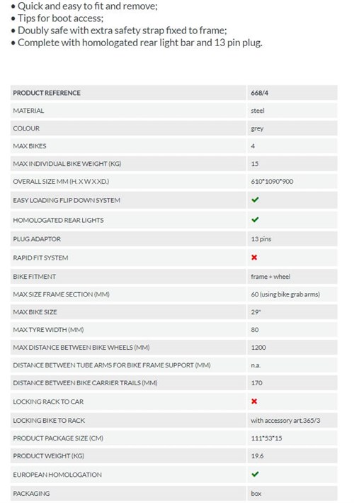 Siena 4 Bisiklet Taşıyıcı - Çeki Topuzuna Montaj - Arka Aydınlatmalı