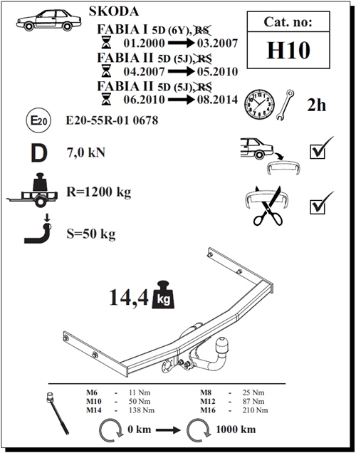 Skoda Fabia 5K Çeki Demiri , Kuğu Boynu - Sabit , 2000 - 2014