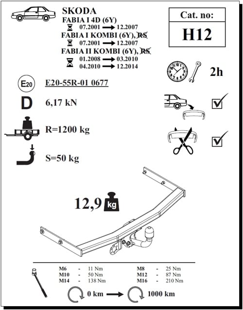 Skoda Fabia Kombi Çeki Demiri , Kuğu Boynu - Sabit , 2001 - 2014