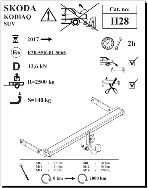 Skoda Kodiaq Çeki Demiri , Kuğu Boynu - Sabit , 2017 - Bugüne