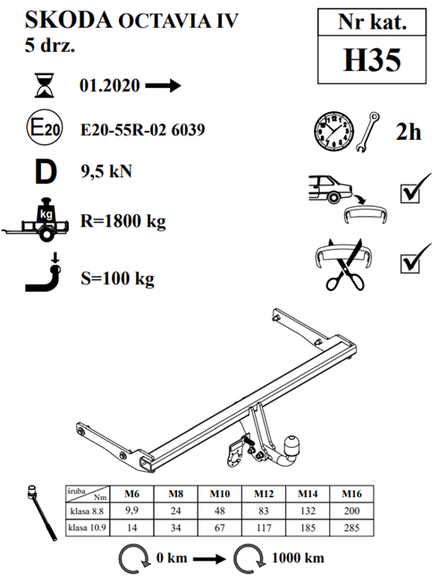 Skoda Octavia 4 (5 Kapı) Çeki Demiri , Kuğu Boynu - Sabit , 2020 - Bugüne