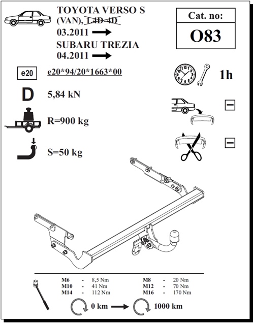 Subaru Trezia Çeki Demiri , Kuğu Boynu - Sabit , 2011 - Bugüne