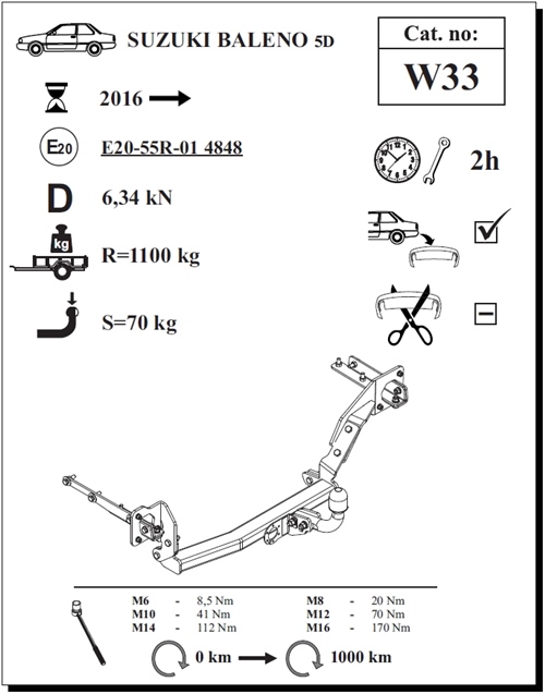 Suzuki Baleno Çeki Demiri , Kuğu Boynu - Sabit , 2016 - Bugüne