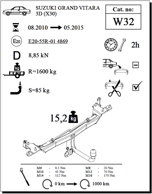 Suzuki Grand Vitara 3K Çeki Demiri , Kuğu Boynu - Sabit , 2010 - 2015