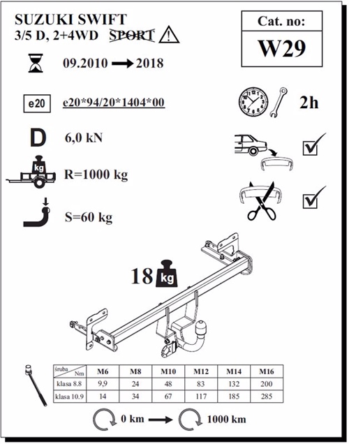 Suzuki Swift Çeki Demiri , Kuğu Boynu - Sabit , 2010 - 2018