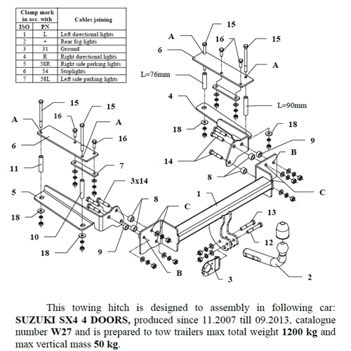 Suzuki SX4 4K Çeki Demiri , Kuğu Boynu - Sabit , 2007 - 2013