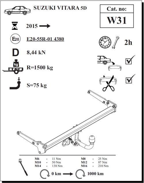 Suzuki Vitara 5K Çeki Demiri , Kuğu Boynu - Sabit , 2015 - Bugüne