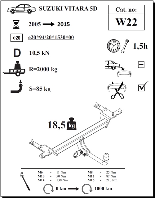 Suzuki Vitara 5K Çeki Demiri , Kuğu Boynu - Sabit , 2005 - 2015
