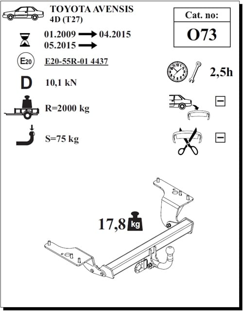 Toyota Avensis Çeki Demiri , Kuğu Boynu - Sabit , 2009 - Bugüne