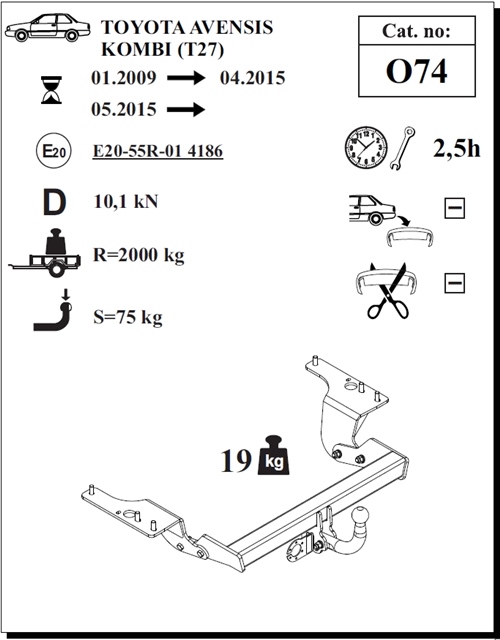 Toyota Avensis Kombi Çeki Demiri , Kuğu Boynu - Sabit , 2009 - Bugüne