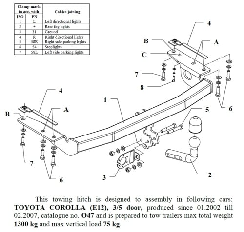 Toyota Corolla 3/5K Çeki Demiri , Kuğu Boynu - Sabit , 2002 - 2007