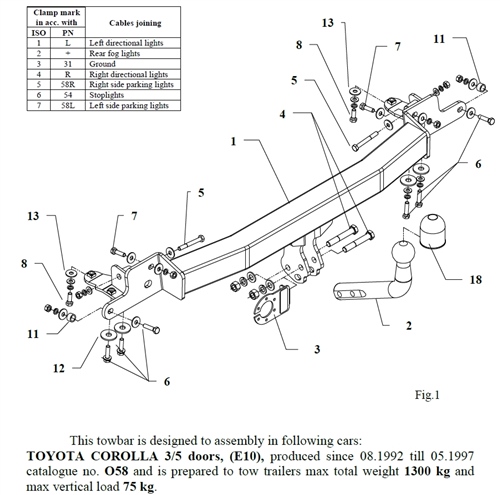 Toyota Corolla 3/5K Çeki Demiri , Kuğu Boynu - Sabit , 1992 - 1997