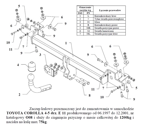 Toyota Corolla 4/5K Çeki Demiri , Kuğu Boynu - Sabit , 1997 - 2001