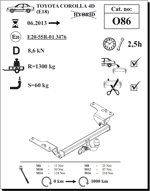 Toyota Corolla 4K Çeki Demiri , Kuğu Boynu - Sabit , 2013 - Bugüne