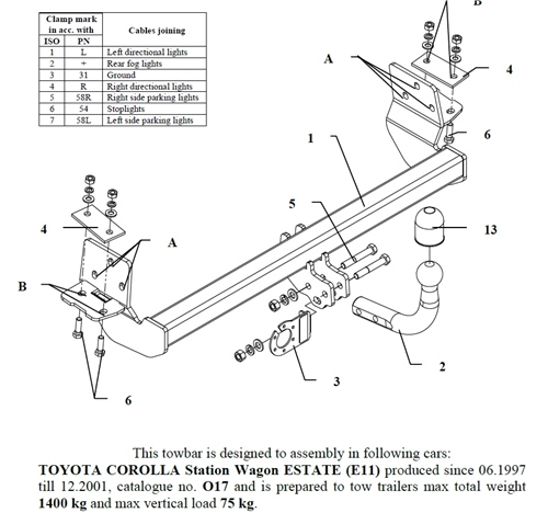 Toyota Corolla Station Wagon Çeki Demiri , Kuğu Boynu - Sabit , 1997 - 2001
