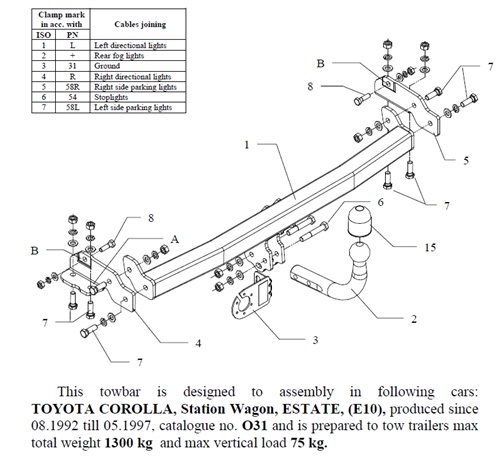 Toyota Corolla Station Wagon Çeki Demiri , Kuğu Boynu - Sabit , 1992 - 1997